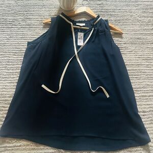 LOFT Dark Blue Sleeveless Blouse with Light Trim